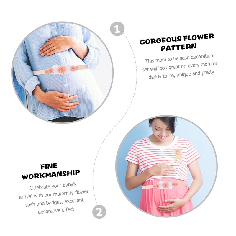 Maternity Flower Sash and Daddy Corsage Set for Baby Shower Pregnancy Photo Props - Image 3